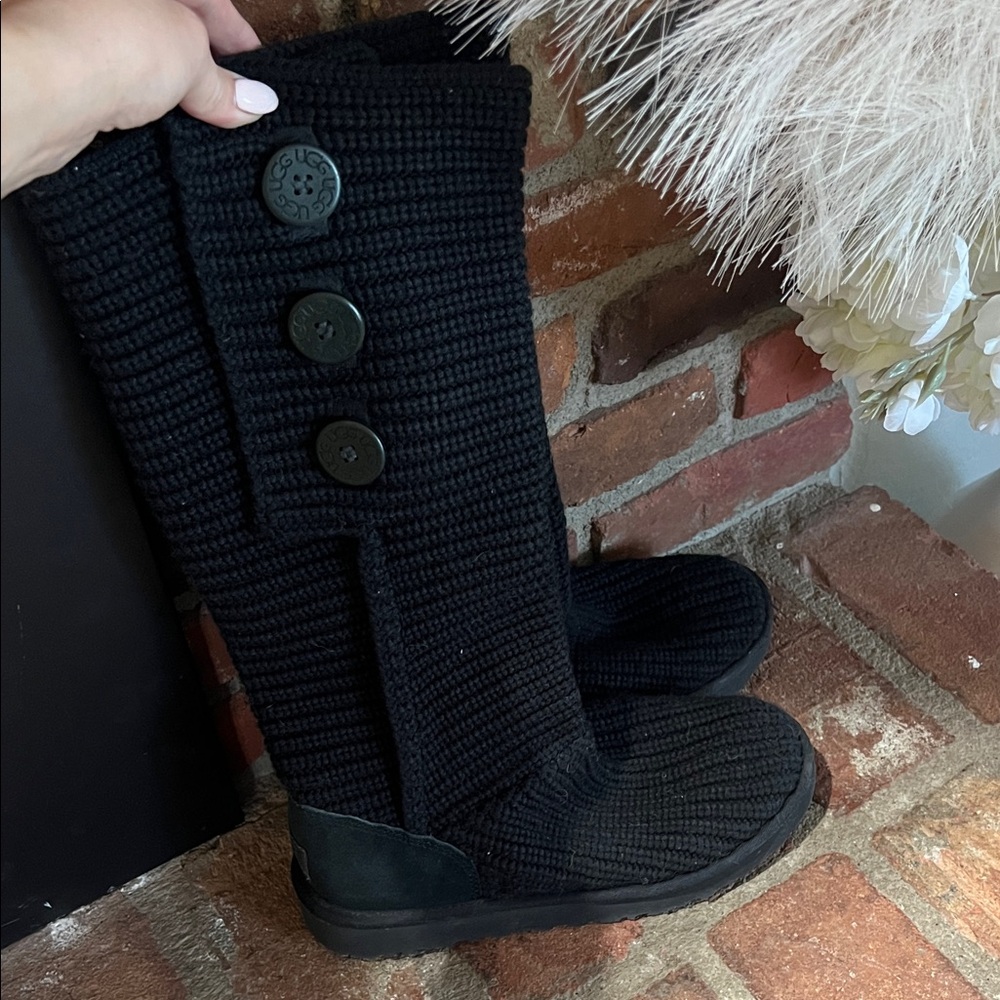 UGG Black Knit Button Boots